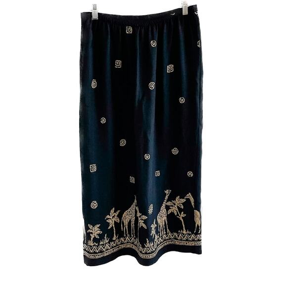 Vintage 90s midi long pencil skirt giraffe safari pattern boho size medium M - Picture 2 of 6